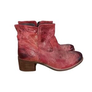 Diba True Walnut Grove Ankle Boots Red Distressed Rugged Leather Womens Sz 9